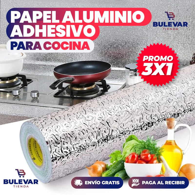 PROMO 3X1 PAPEL ALUMINIO ADHESIVO DE COCINA 60cm x 2 mt