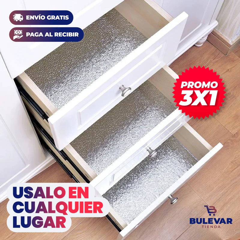 PROMO 3X1 PAPEL ALUMINIO ADHESIVO DE COCINA 60cm x 2 mt