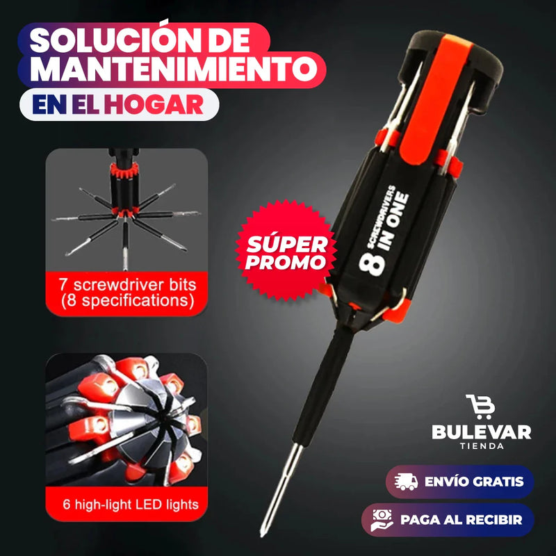 DESTORNILLADOR Y LINTERNA MULTIFUNCIONAL 8 EN 1