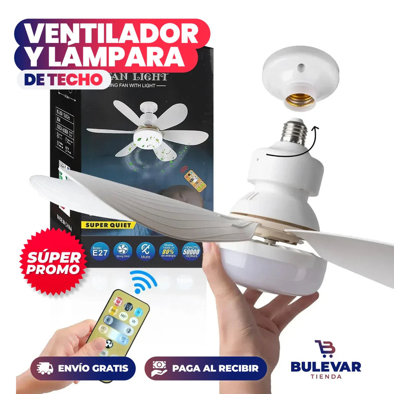 VENTILADOR BLANCO DE TECHO CON LUZ LED